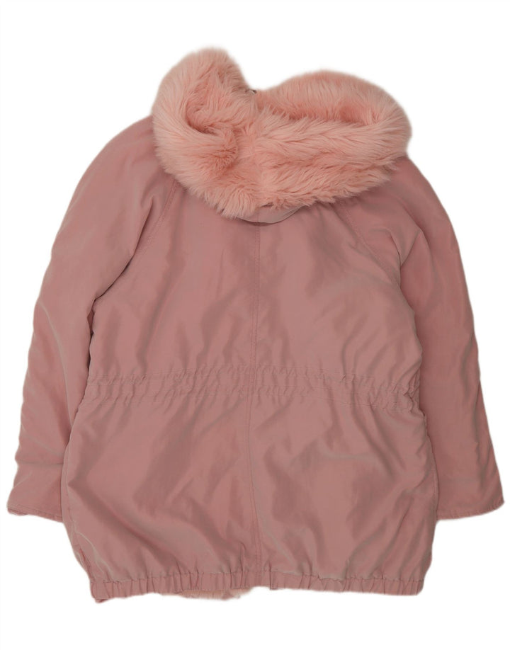 Cappotto giacca a vento con cappuccio da donna VINTAGE UK 14 grande poliestere rosa