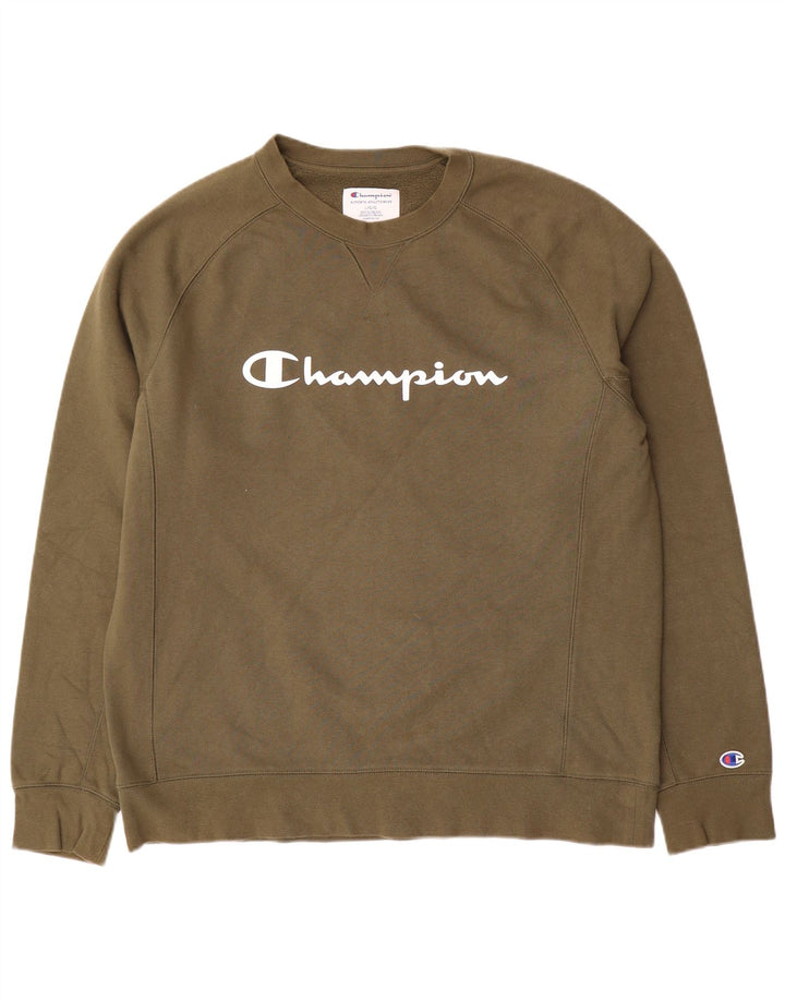 Felpa grafica da uomo Champion, maglione grande, cotone kaki