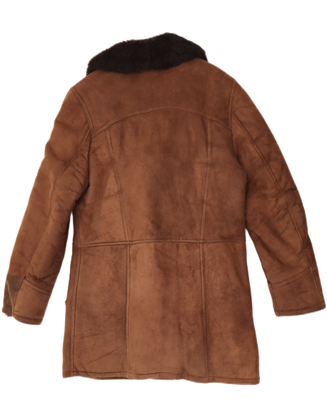 Cappotto vintage in shearling da uomo UK 38 in pelle color block marrone medio