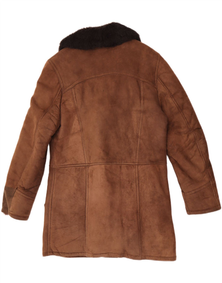 Cappotto vintage in shearling da uomo UK 38 in pelle color block marrone medio
