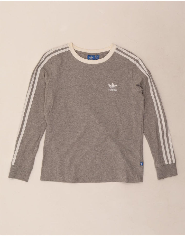 Top Adidas da donna a maniche lunghe UK 12 in cotone chiazzato grigio medio