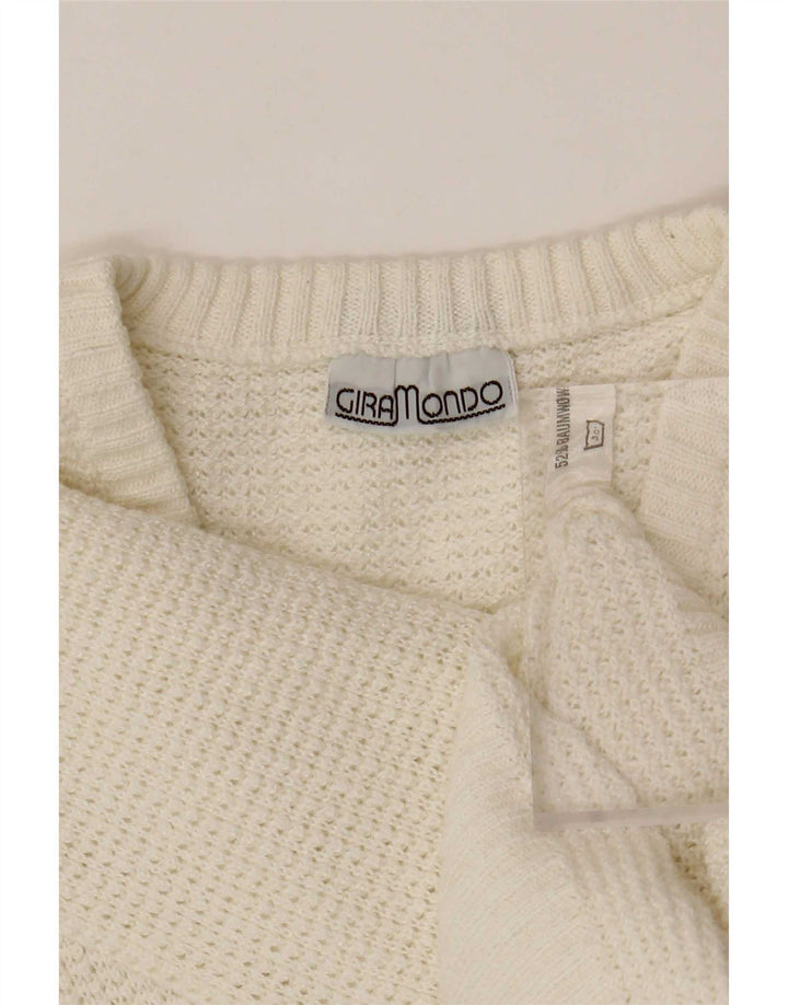 Maglione maglione con scollo a V da donna Giramondo UK 12 Cotone bianco medio