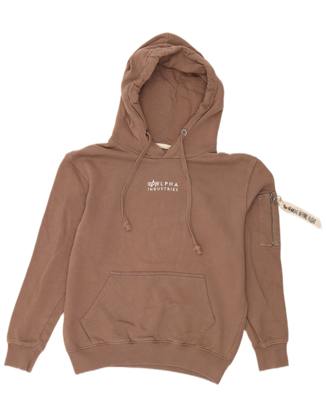 ALPHA INDUSTRIES Mens Graphic Hoodie Jumper Small Brown Cotton