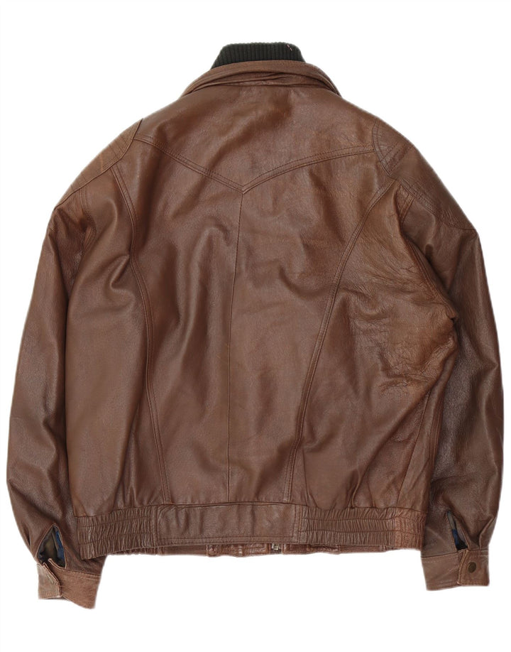 Giacca in pelle da uomo vestibilità ampia VINTAGE UK 34 XS in pelle marrone