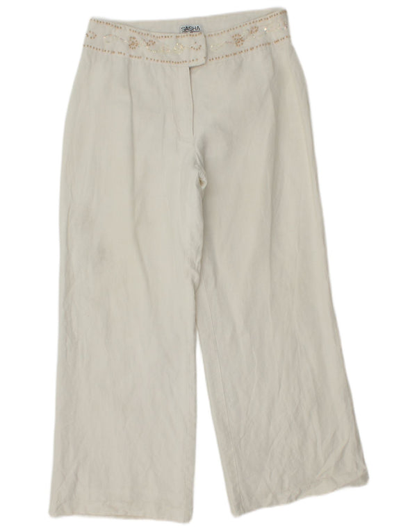 Pantaloni corti da donna SASHA a gamba larga UK 10 Small W28 L25 Lino bianco