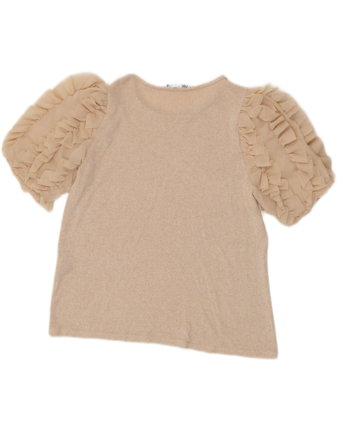 Top Blusa Donna Zara UK 14 Large Beige Viscosa