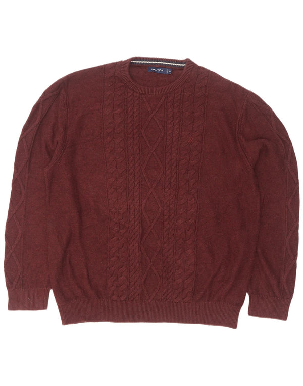 Nautica Mens Crew Neck Jumper Sweater 2XL Maroon Cotton