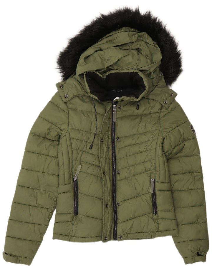 Giacca imbottita con cappuccio da donna Superdry UK 8 Small Green Nylon