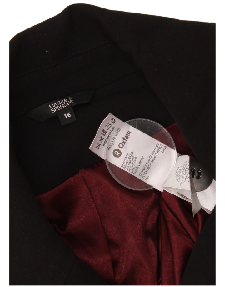 MARKS & SPENCER Womens Double Breasted Coat UK 16 Large Black Polyester