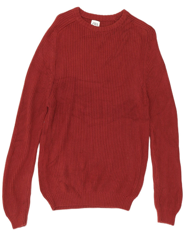 Maglione Zara da uomo con scollo a barca in cotone bordeaux medio