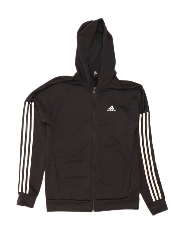 Maglione con cappuccio e zip da uomo Adidas UK 38/40 poliestere nero medio