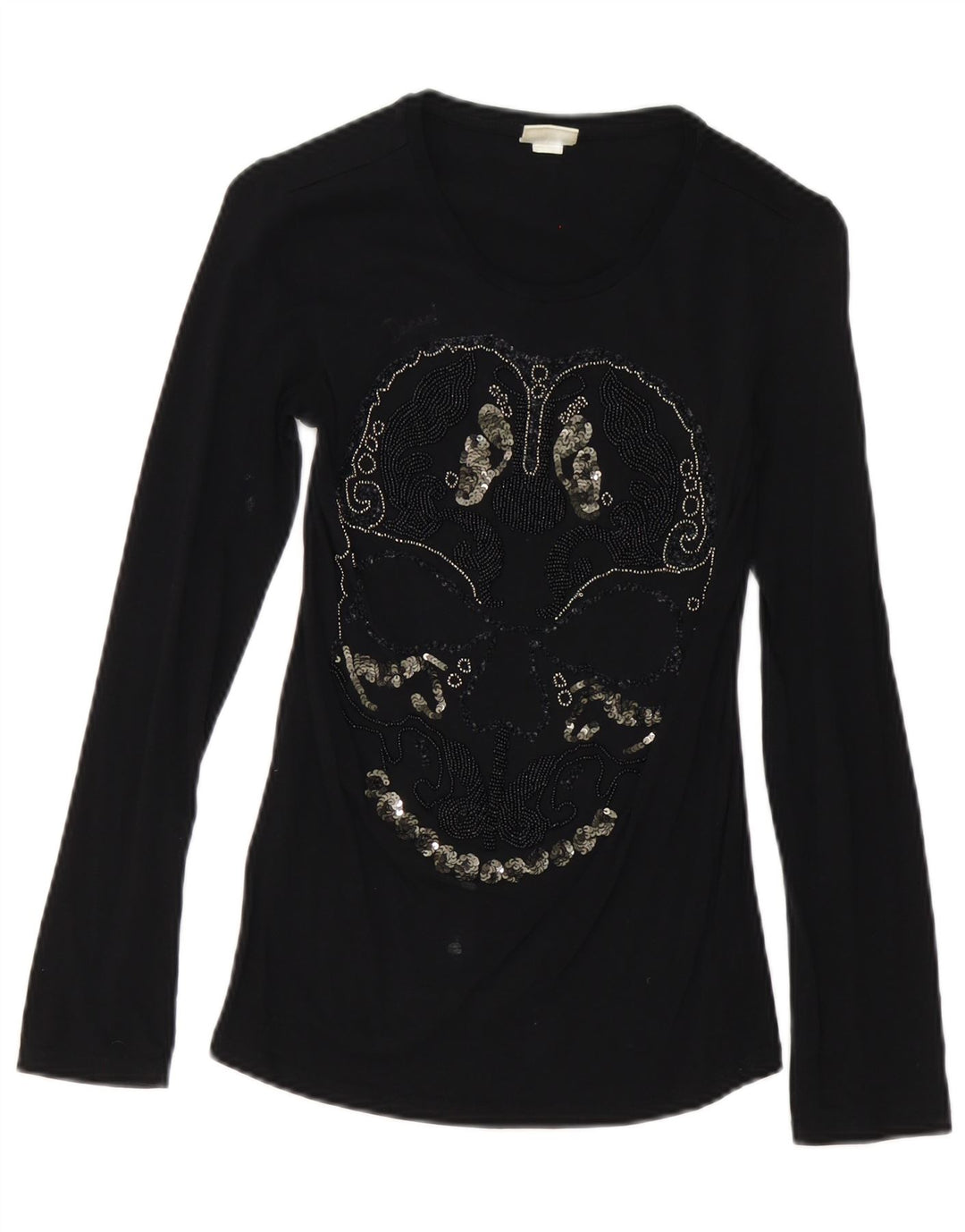 Diesel Top grafico da donna a maniche lunghe UK 8 piccolo in cotone nero