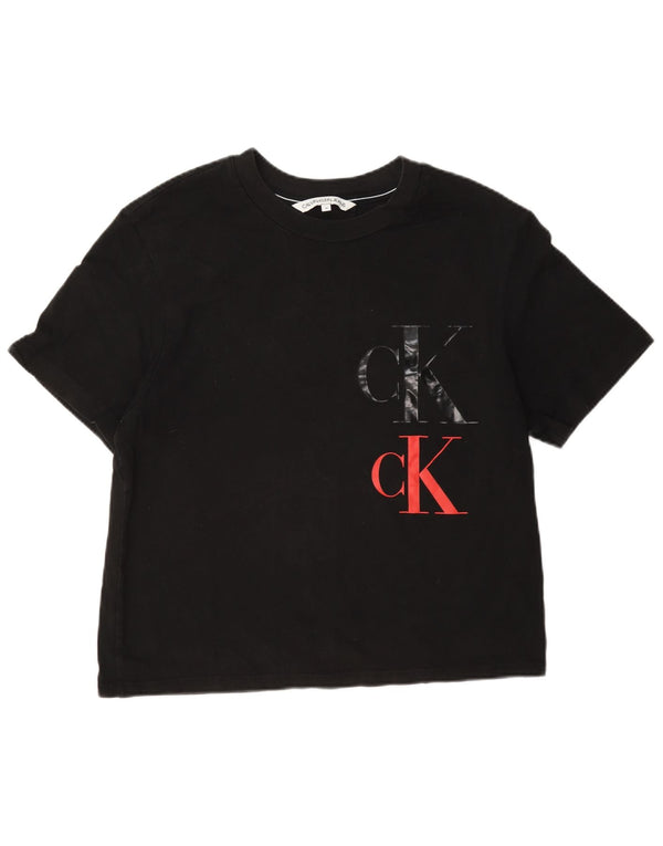 T-shirt grafica corta da donna Calvin Klein Jeans Top UK 14 medio nero