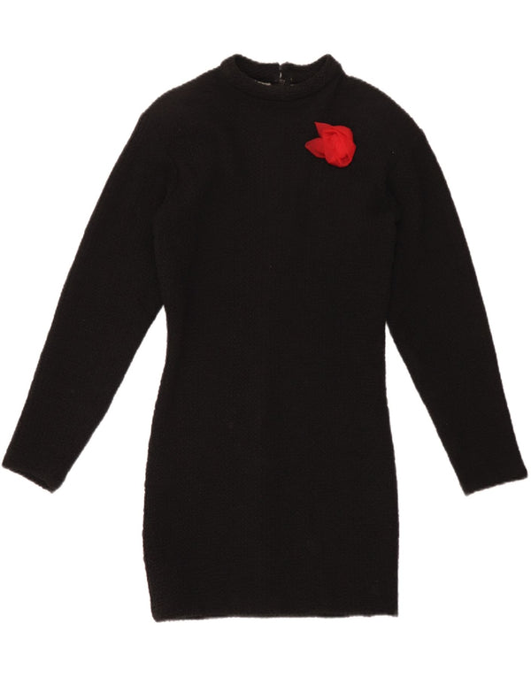 Abito aderente a maniche lunghe da donna vintage UK 12 medio nero