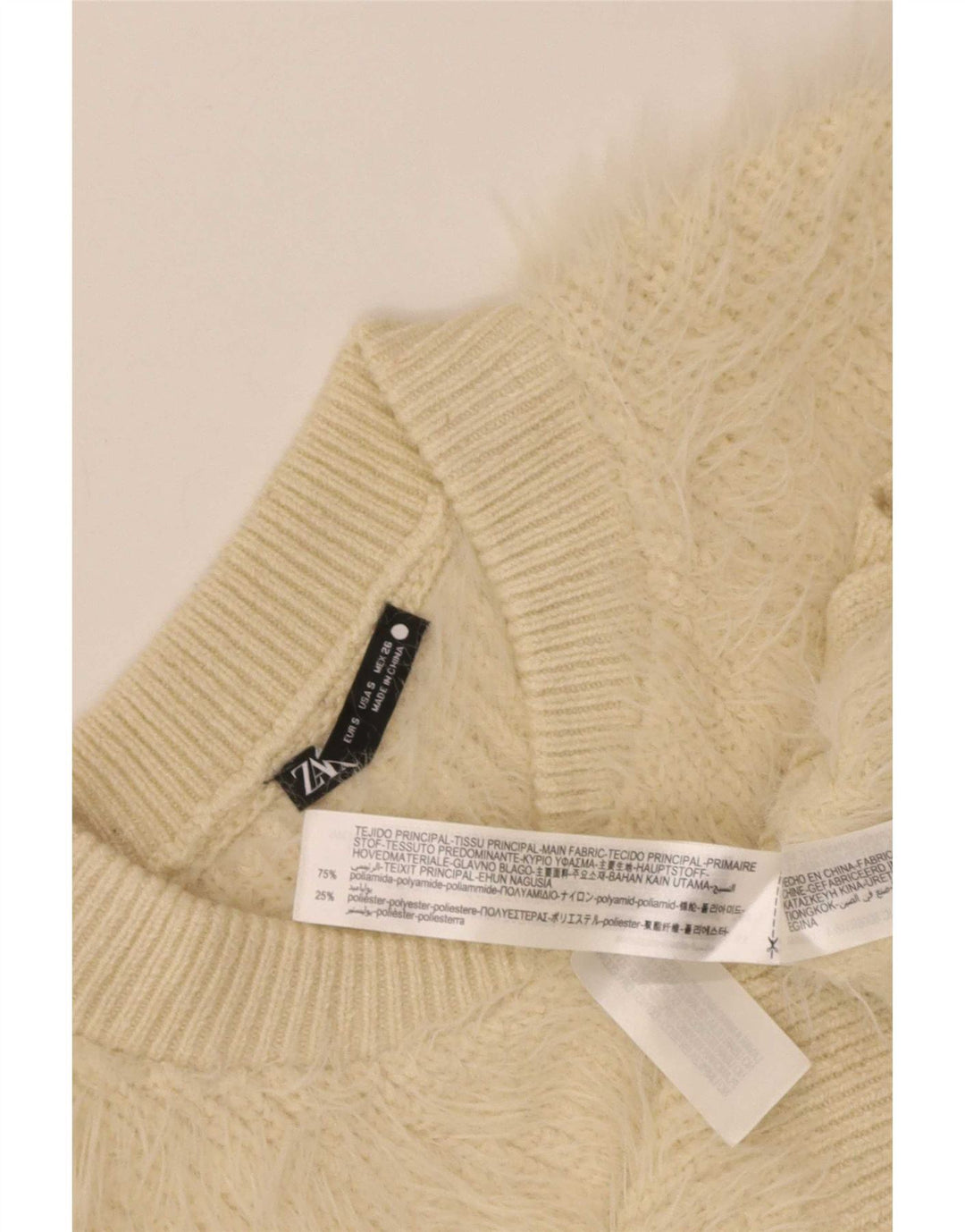 Maglione cardigan corto da donna Zara UK 8 piccolo poliestere beige