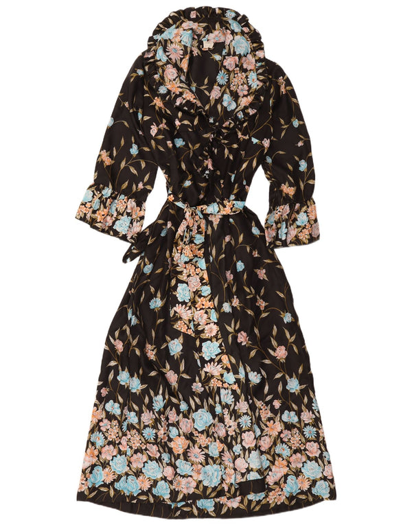 Abito lungo da donna vintage a maniche lunghe IT 44 medio nero floreale