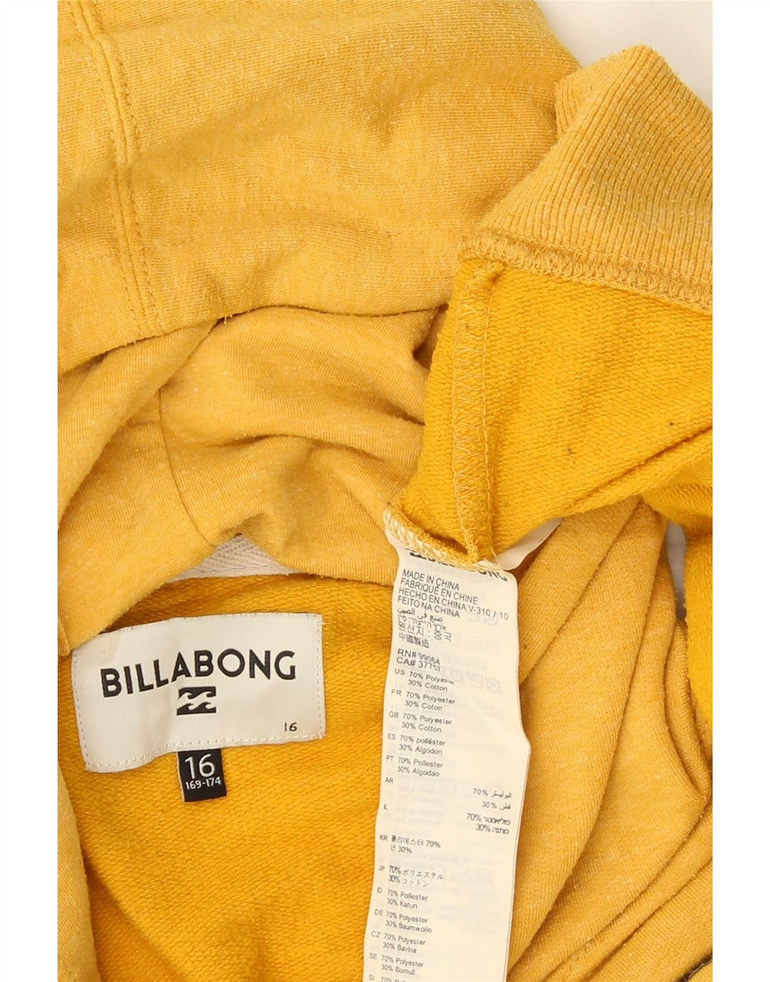 Felpa con cappuccio da bambino Billabong 15-16 anni in poliestere giallo