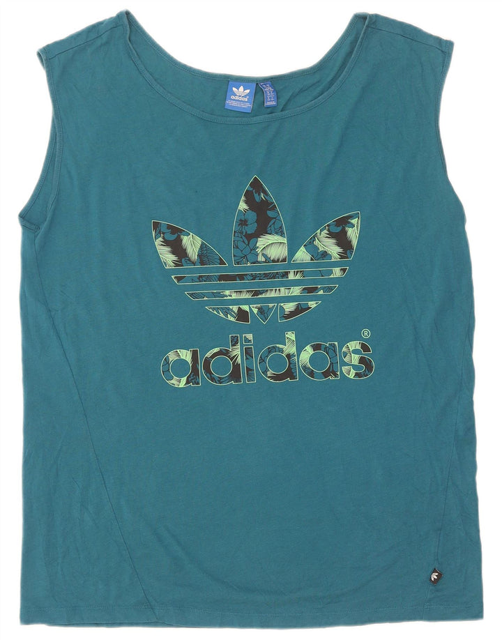 Canottiera grafica da donna Adidas UK 14 blu medio