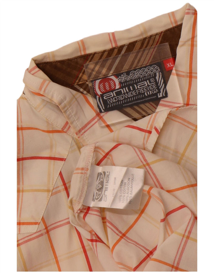 Camicia a maniche corte da uomo Animal XL in cotone a quadri bianco sporco