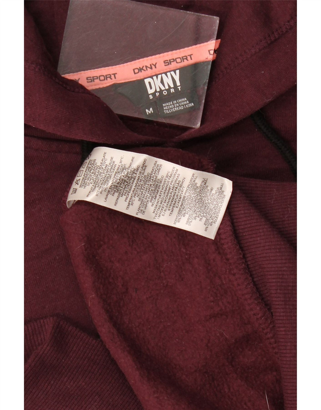 Maglione con cappuccio oversize corto da donna Dkny UK 14 Cotone bordeaux medio