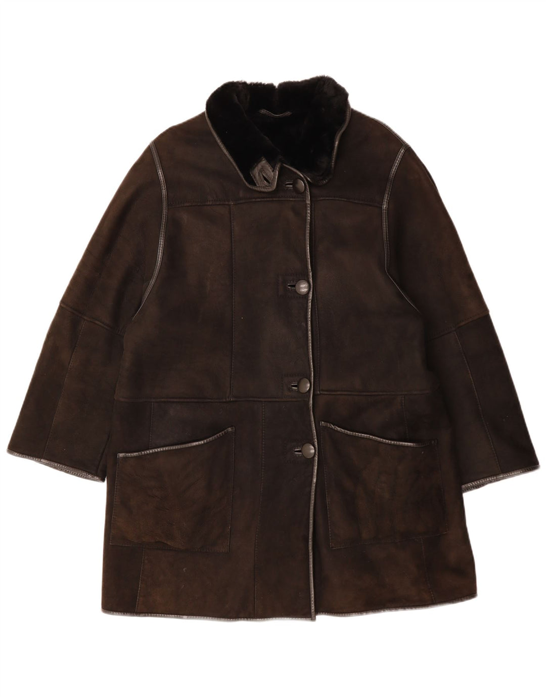 Cappotto in shearling da donna VINTAGE UK 14 Grande pelle marrone