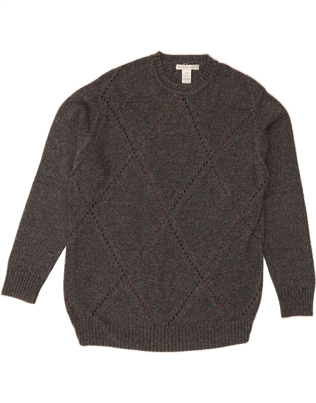 GEOFFREY BEENE Mens Crew Neck Jumper Sweater Medium Grey Argyle/Diamond Vintage Geoffrey Beene and Second-Hand Geoffrey Beene from Messina Hembry 