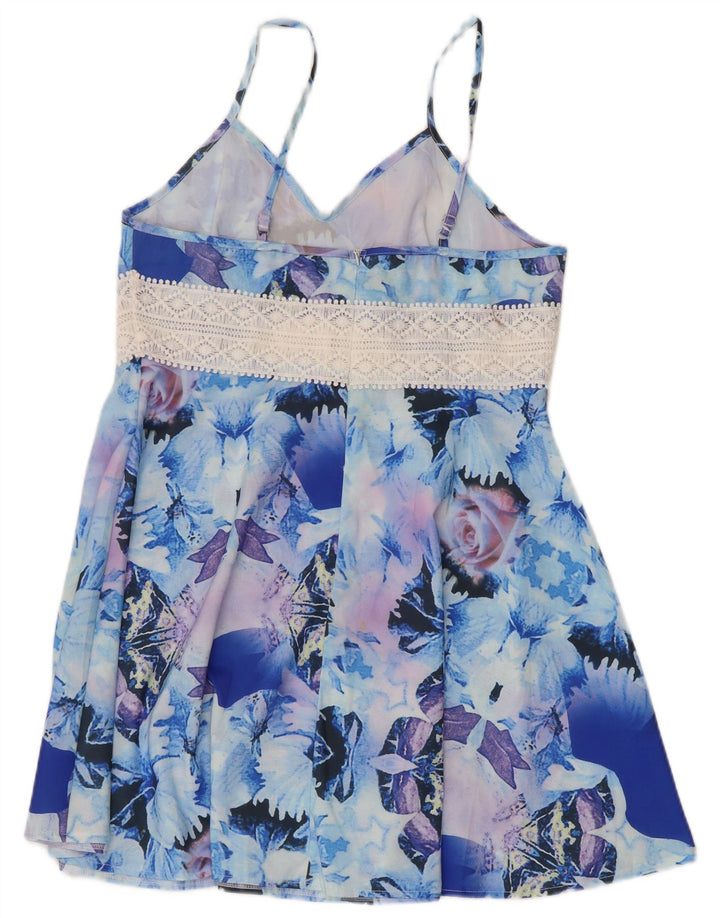 Canottiera vintage da donna UK 18 XL blu floreale