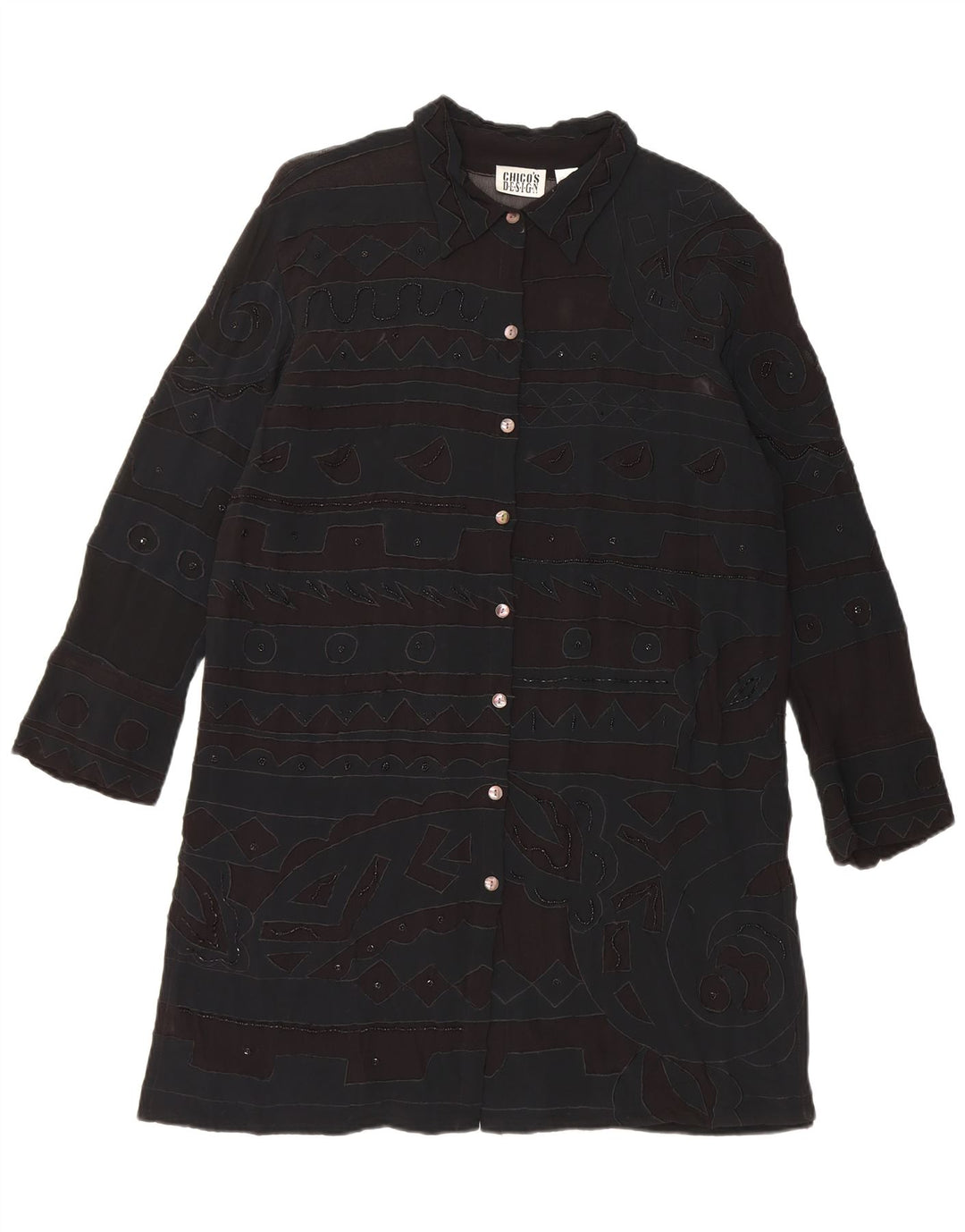 Abito chemisier da donna di Chico UK 14 Rayon geometrico nero medio