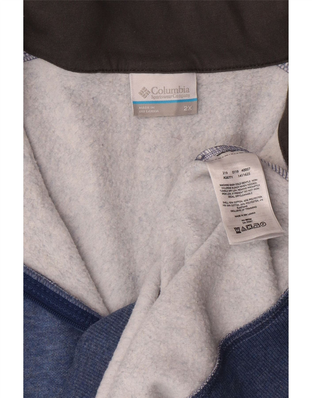 Felpa Columbia da uomo con zip e collo, 2XL, cotone blu