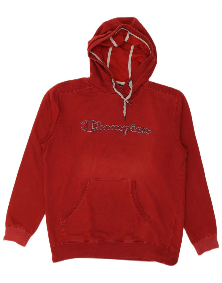 Maglione con cappuccio grafico da uomo CHAMPION grande in cotone rosso