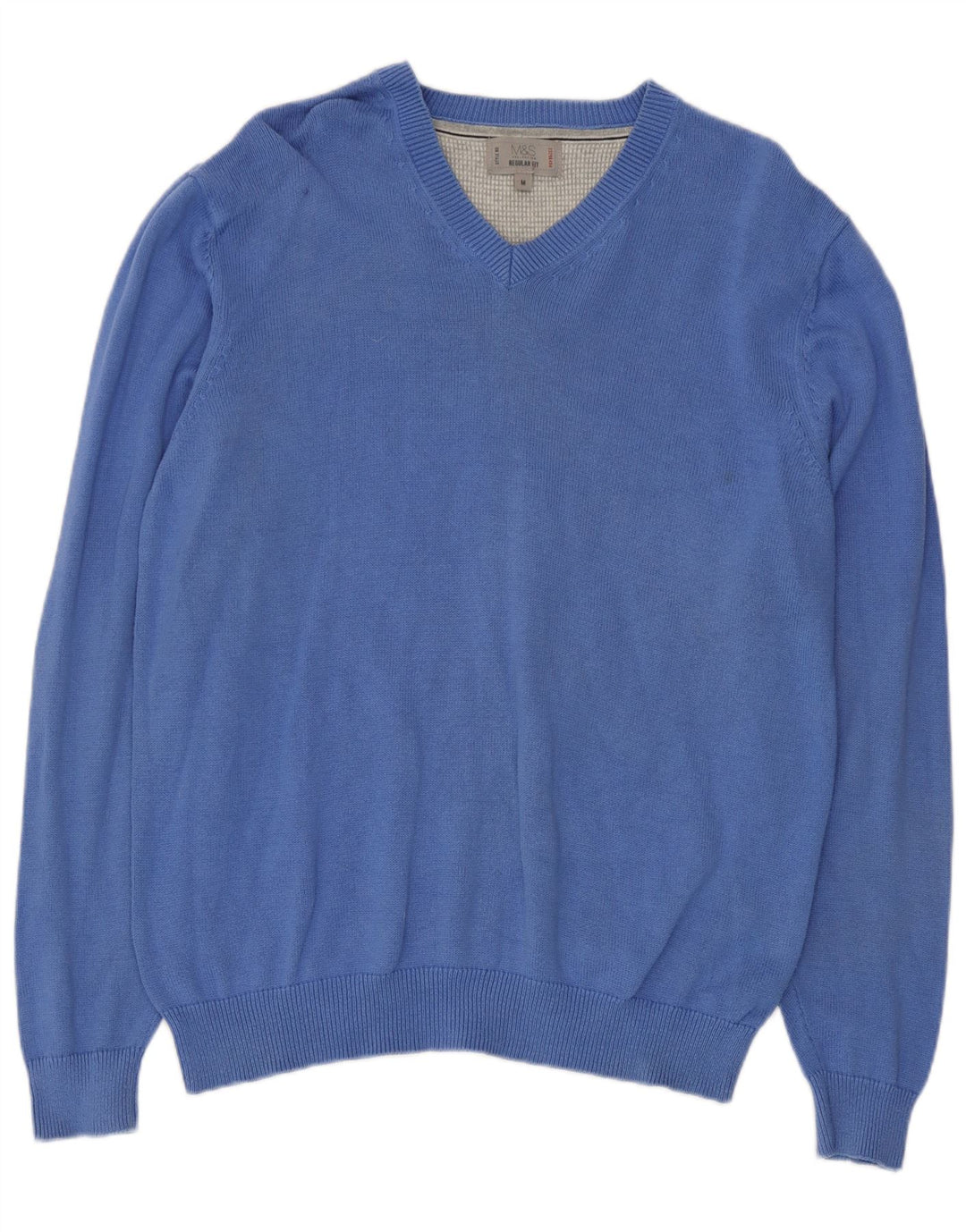 Maglione da uomo con scollo a V Marks & Spencer in cotone blu medio