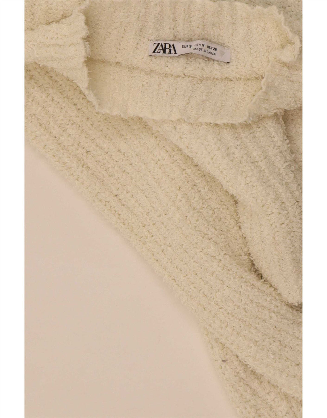 Maglione corto da donna Zara con collo dolcevita UK 10 piccolo poliestere bianco sporco
