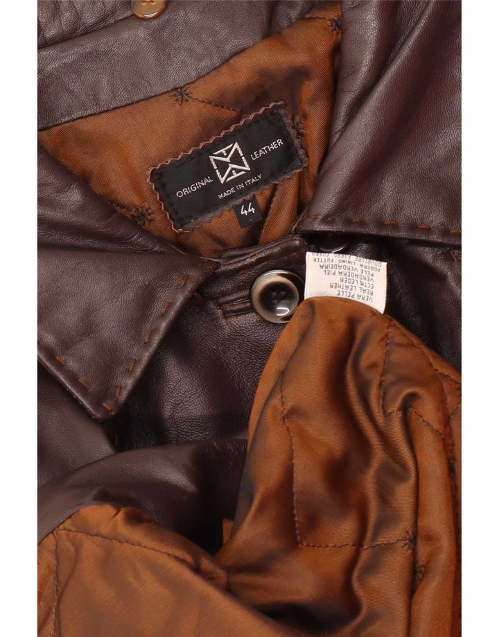Cappotto in pelle vintage da donna vestibilità ampia IT 44 Marrone medio classico