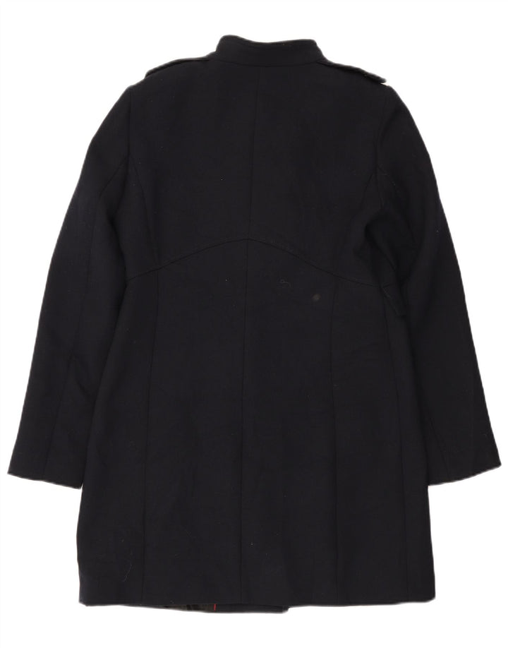 ZARA Womens Military Overcoat UK 14 Large Navy Blue Polyester