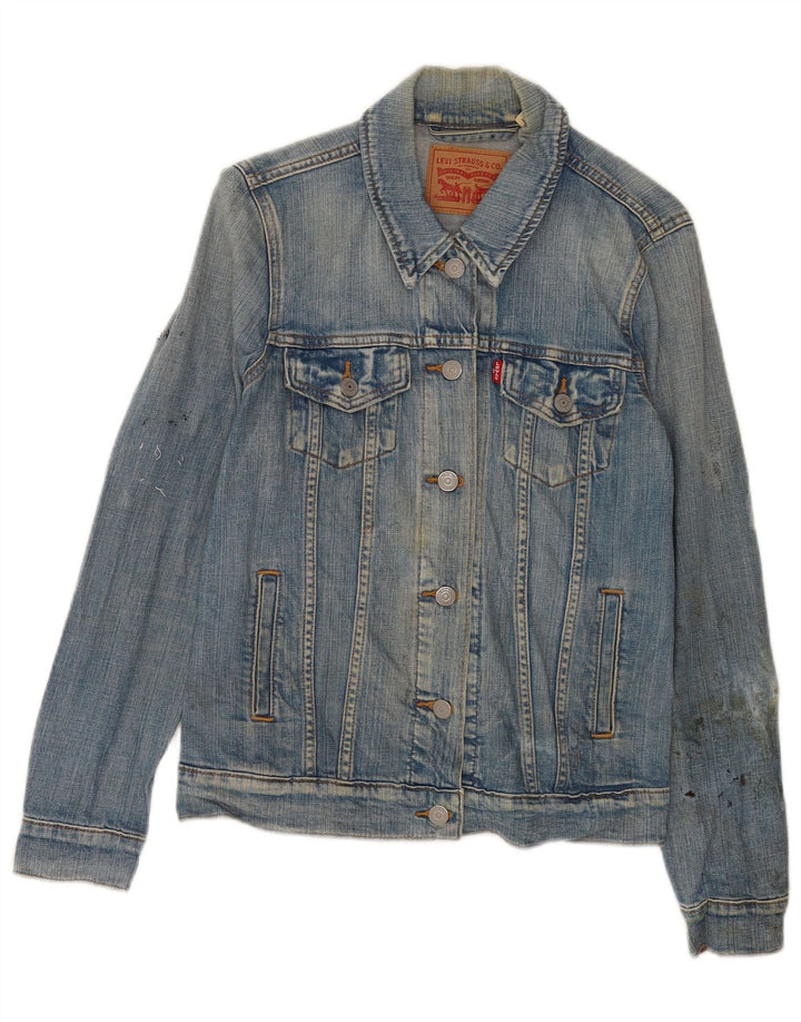 Giacca in denim grafico da donna Levi's UK 8 piccola in cotone blu