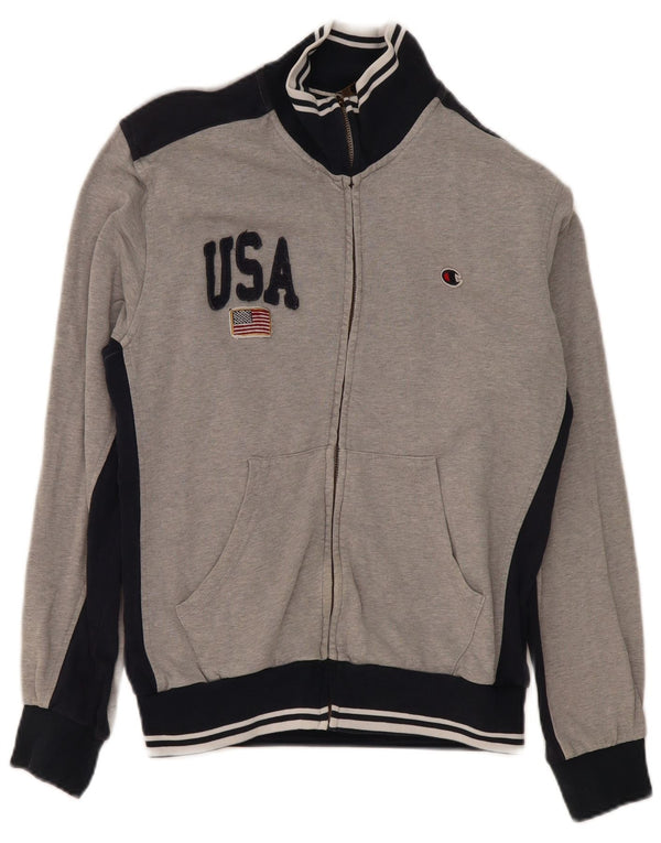 Giacca da tuta grafica da uomo Champion in cotone color block grigio medio