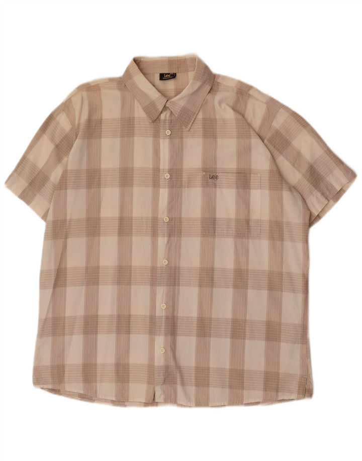 Camicia a maniche corte da uomo Lee 2XL in cotone a quadri beige