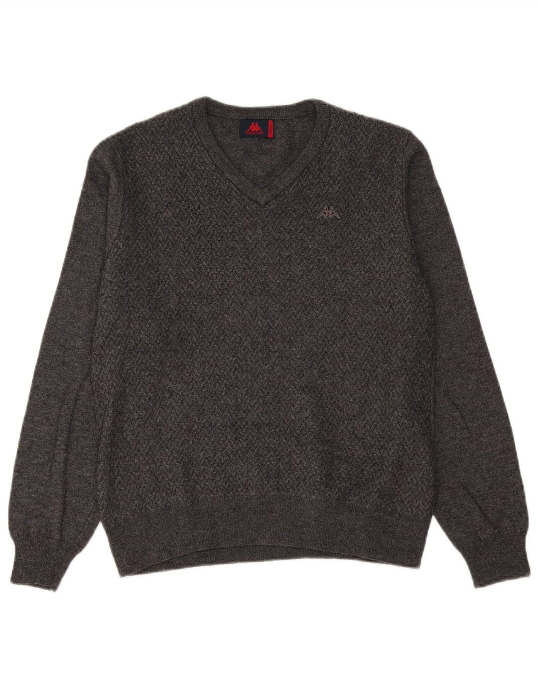 Maglione Kappa da uomo con scollo a V piccolo grigio in lana Chevron