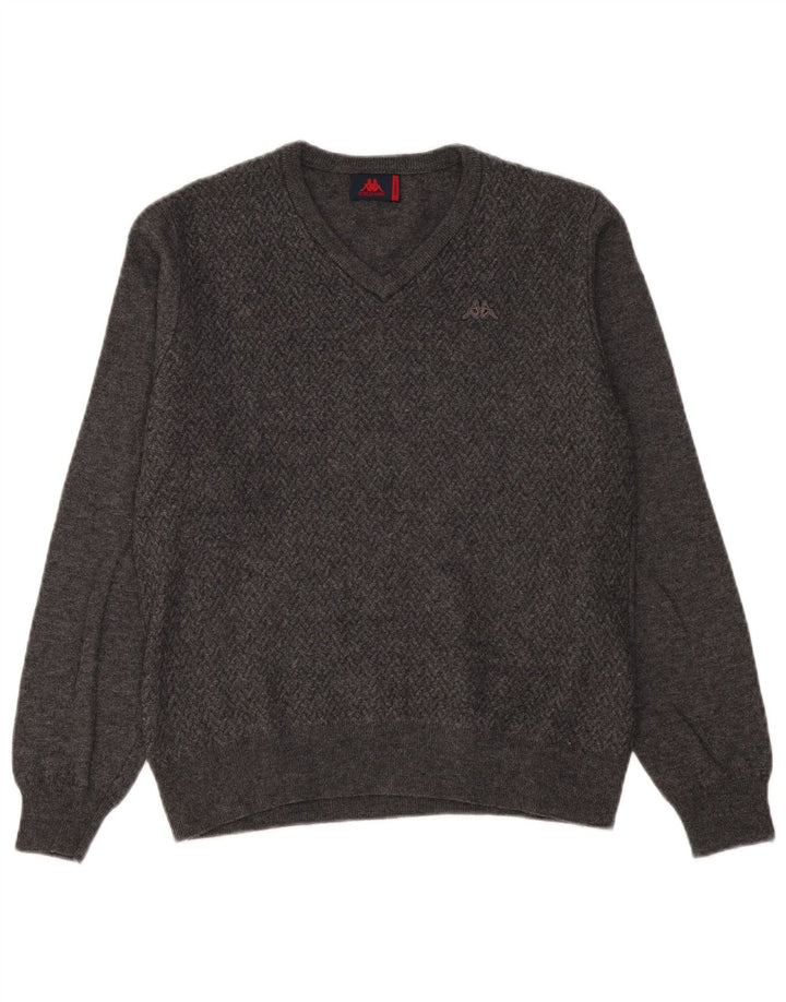 Maglione Kappa da uomo con scollo a V piccolo grigio in lana Chevron