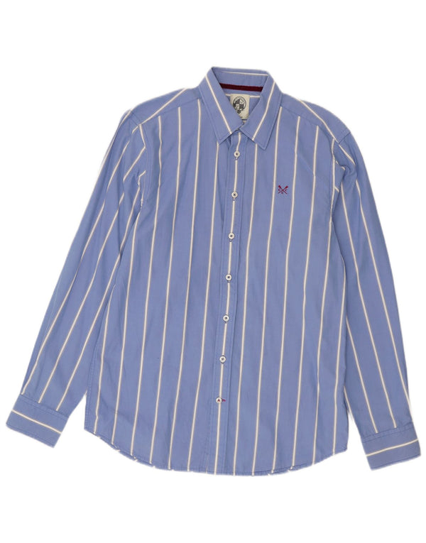 Crew Clothing Camicia da uomo su misura in cotone a righe blu medio