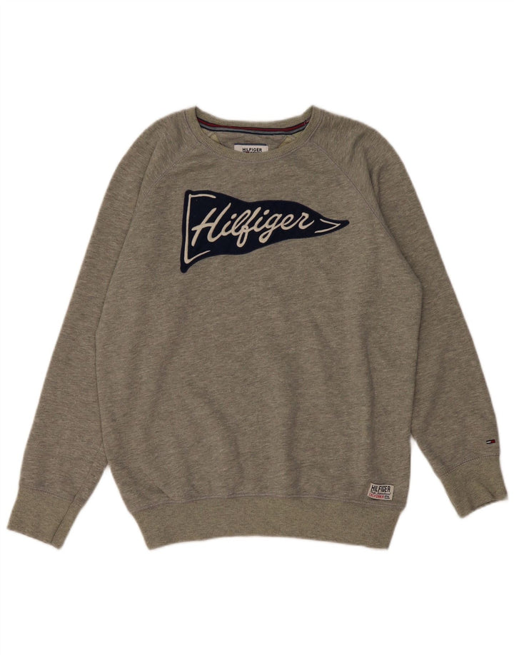 TOMMY HILFIGER Felpa grafica da uomo Maglione piccolo cotone grigio