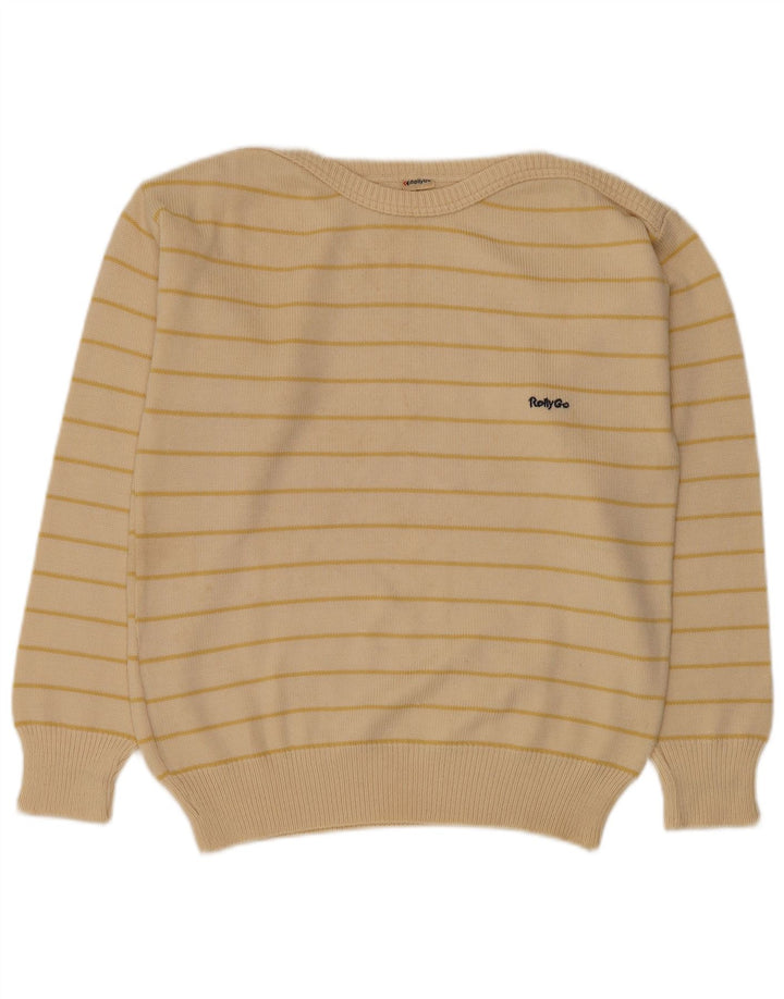 Maglione vintage da uomo con scollo a barca in poliacrilico a righe beige medio