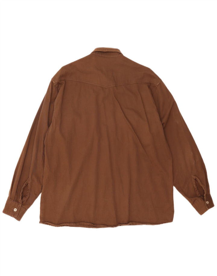 Camicia vintage da uomo grande in cotone marrone