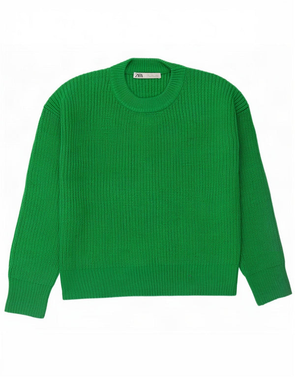 Maglione girocollo oversize da donna Zara UK 10 piccolo acrilico verde