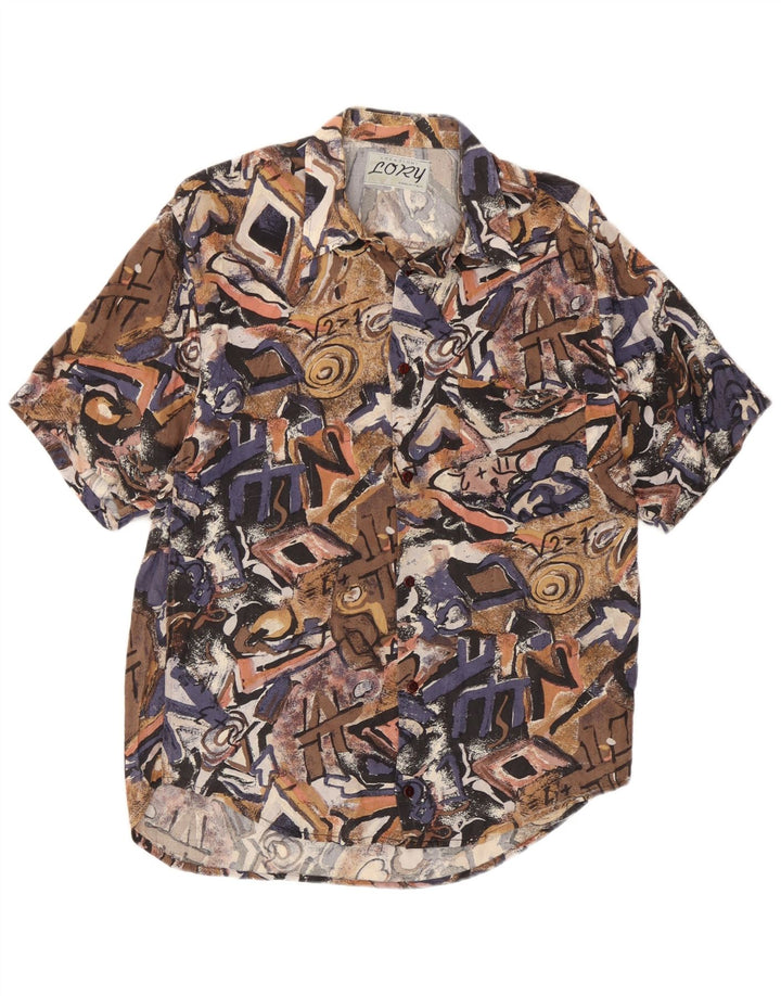 Vintage Mens Abstract Pattern Short Sleeve Shirt Medium Multicoloured