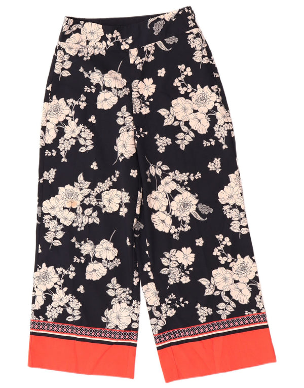 Pantaloni corti da donna a gamba larga Oasis UK 8 piccoli W28 L23 blu navy floreale