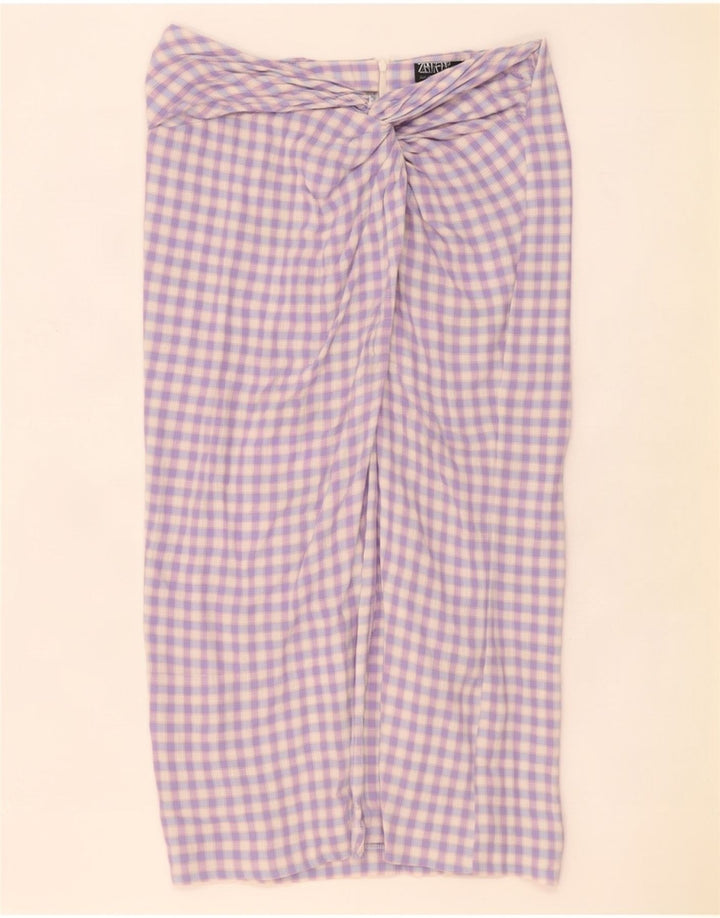 Gonna lunga da donna Zara grande W32 a quadretti viola