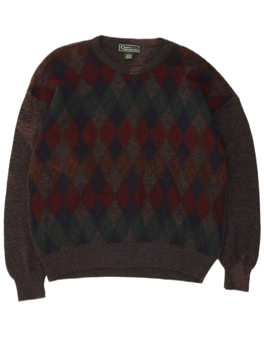 Croft & Barrow Maglione da uomo girocollo grande grigio a rombi/diamante
