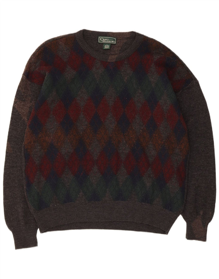 Croft & Barrow Maglione da uomo girocollo grande grigio a rombi/diamante