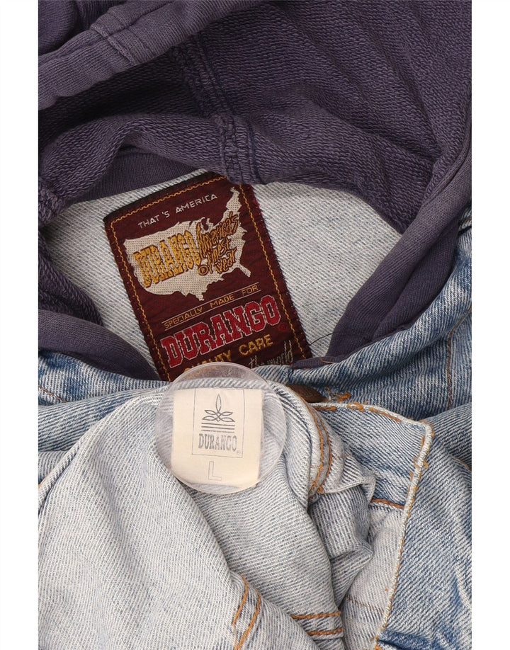 Giacca di jeans con cappuccio da uomo DURANGO UK 40 Large Blu Colourblock Cotton